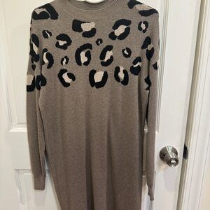 LOFT Animal Print Long Sleeve Dress - Brown and Black
